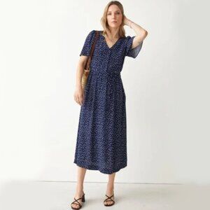 & Other Stories Flutter Sleeve Ditzy Navy Floral Print Midi Dress | Size 0